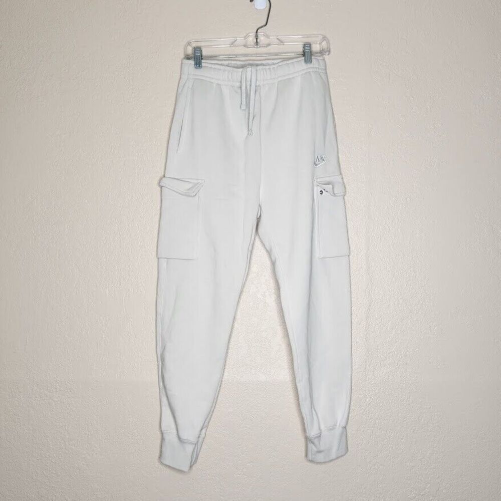 Nike Sportswear Cargo Pants Mens Small Bone Cotton Fleece High-Rise Tapered Leg